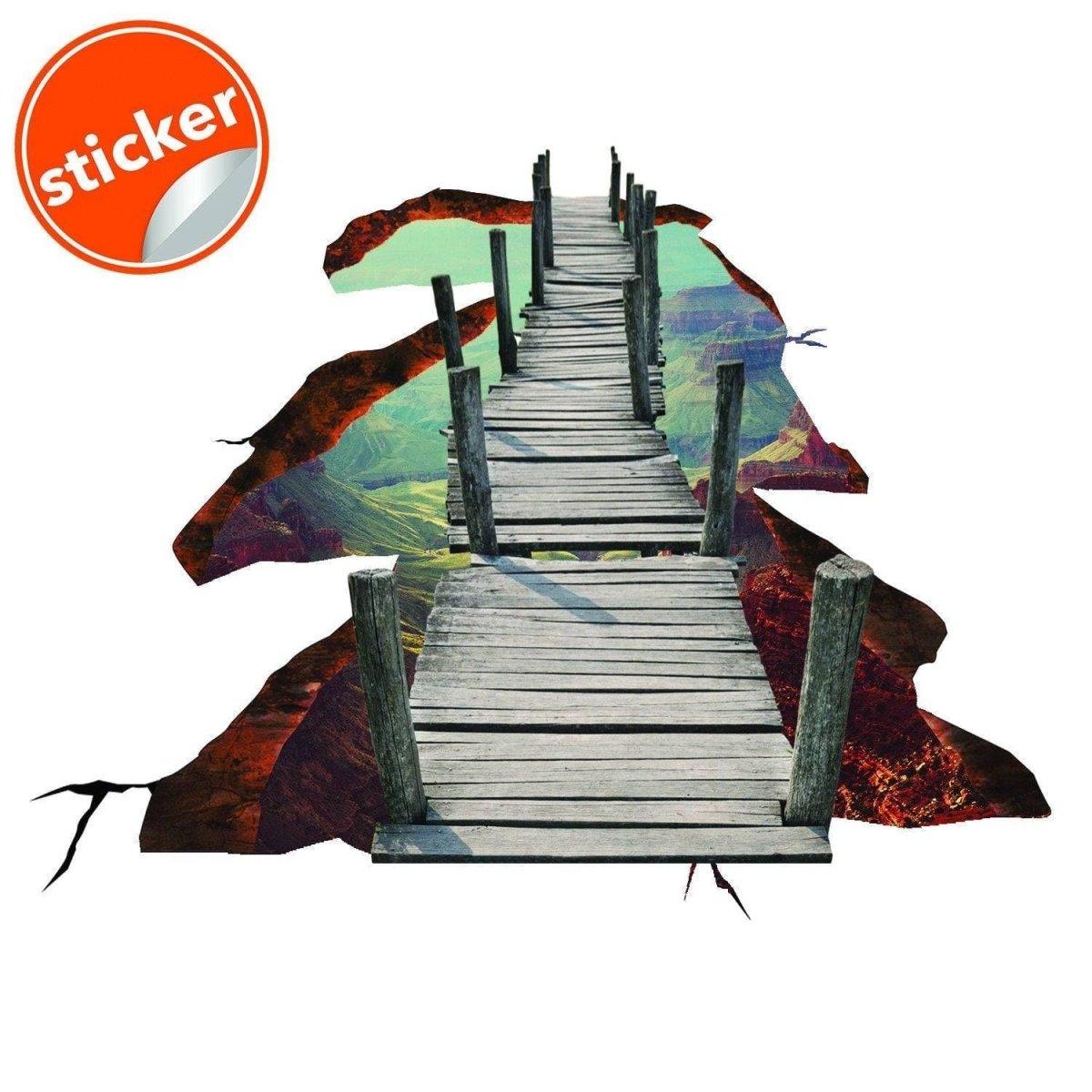 3D galactic space floor decal showcasing a wooden bridge over a vibrant, colorful landscape for indoor decor.