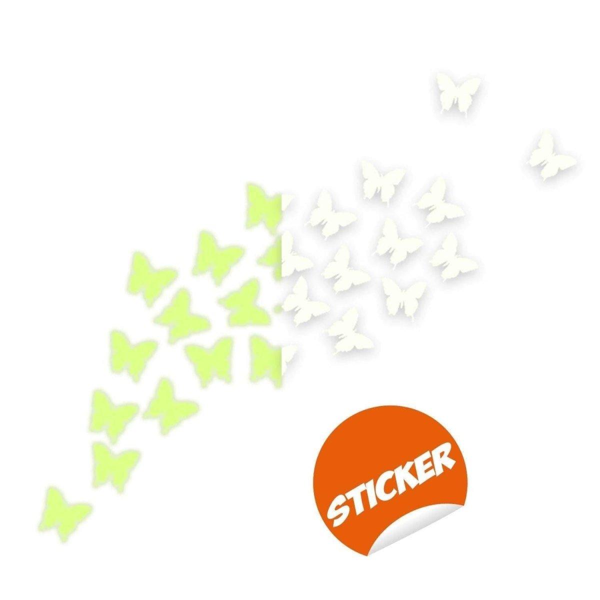 Glowing butterflies wall decal design in green and white, perfect for adding a whimsical touch to any room.