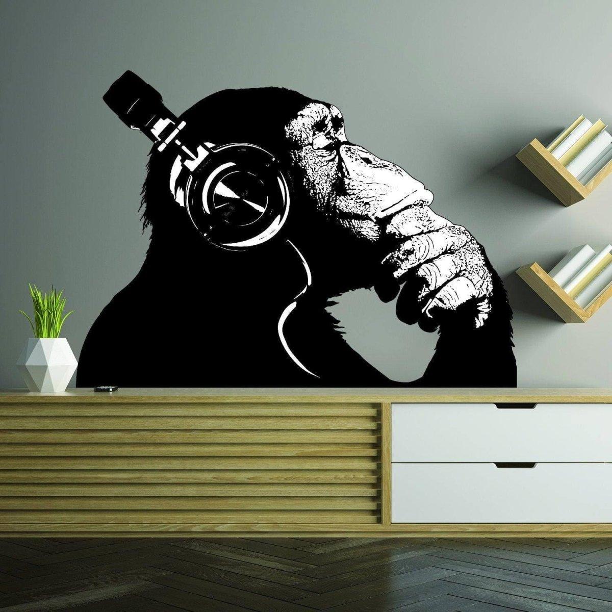 Street Art Gorilla Graffiti Mural Print featuring a gorilla in headphones, perfect for stylish wall decor.