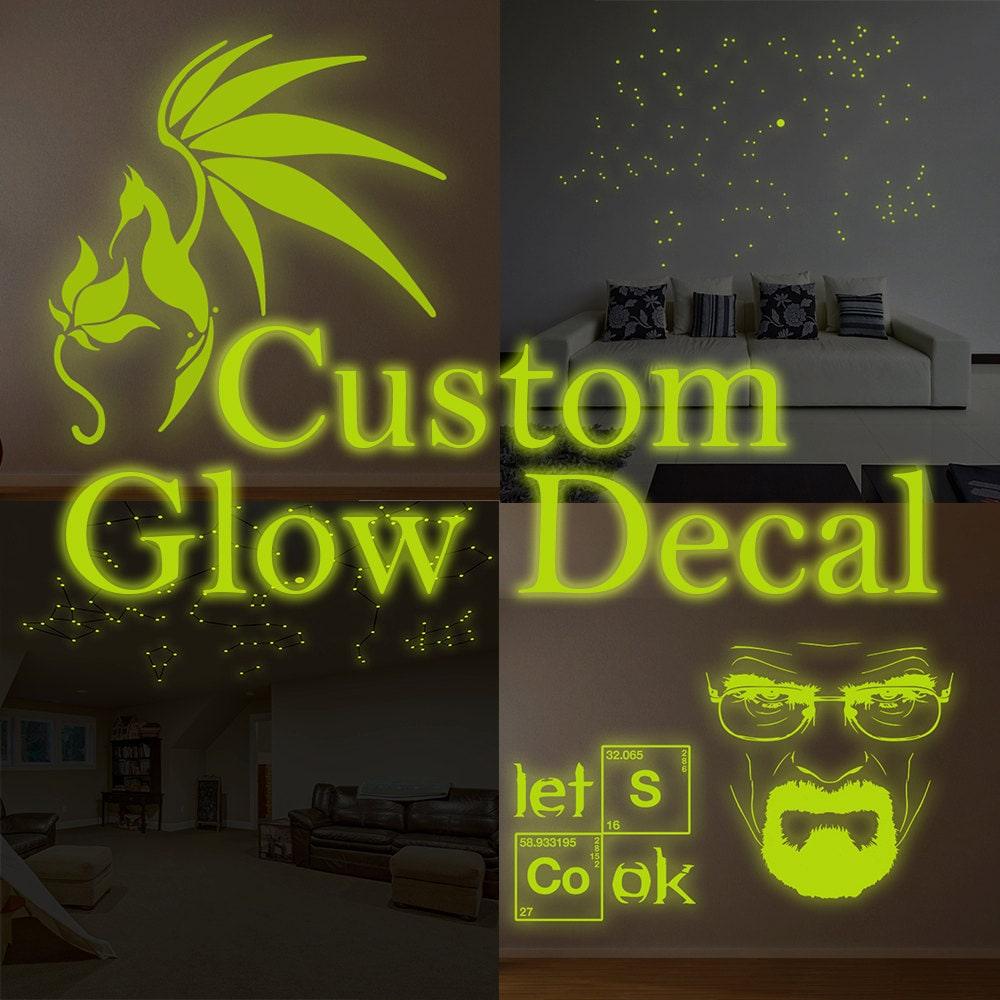 Custom glowing vinyl wall decal for creative room decor, featuring unique designs and glow-in-the-dark effects.