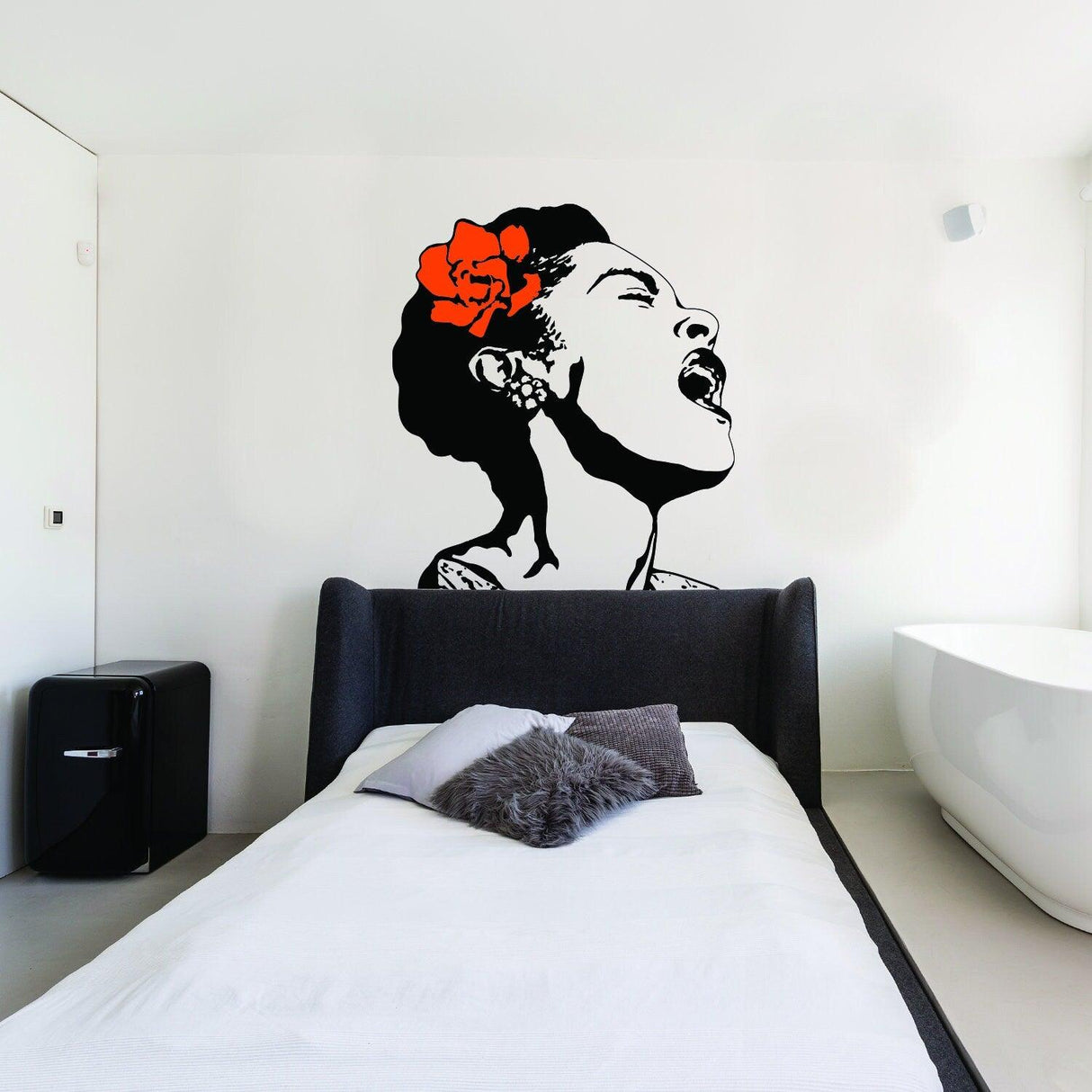 Life Is Beautiful Banksy wall decal featuring a singing woman with a flower, vibrant street art for home decor.