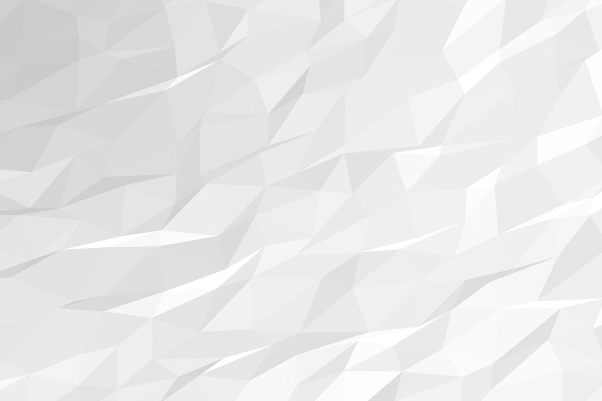 White crumpled textured background with geometric triangular patterns and subtle shading.