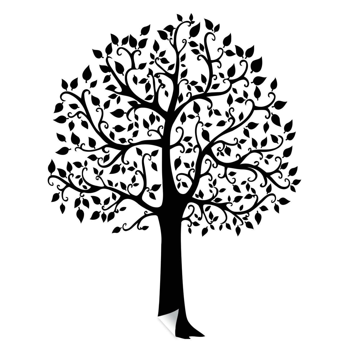 Black vinyl birch tree wall decal with intricate branches and leaves, ideal for nursery decor.