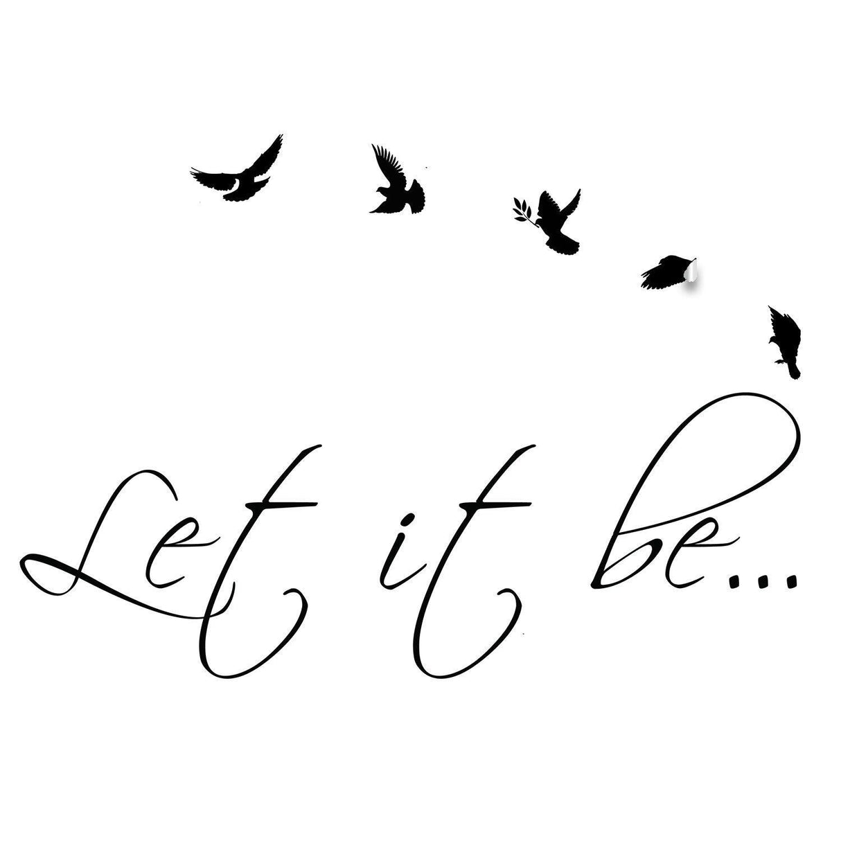 Let It Be wall sticker design featuring elegant typography and birds, perfect for home decor.