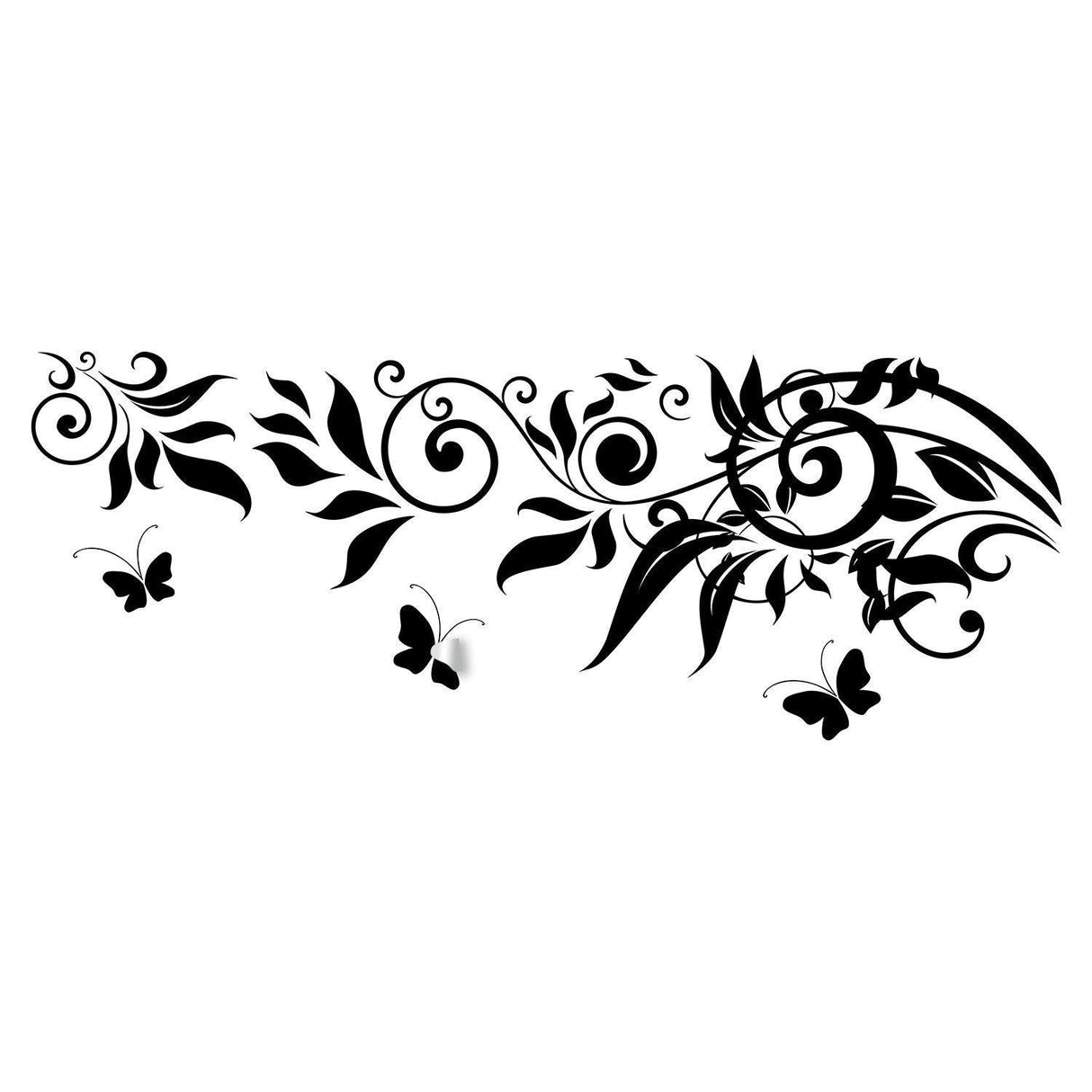 Black butterfly and floral vinyl sticker design ideal for walls, laptops, or car bumpers.