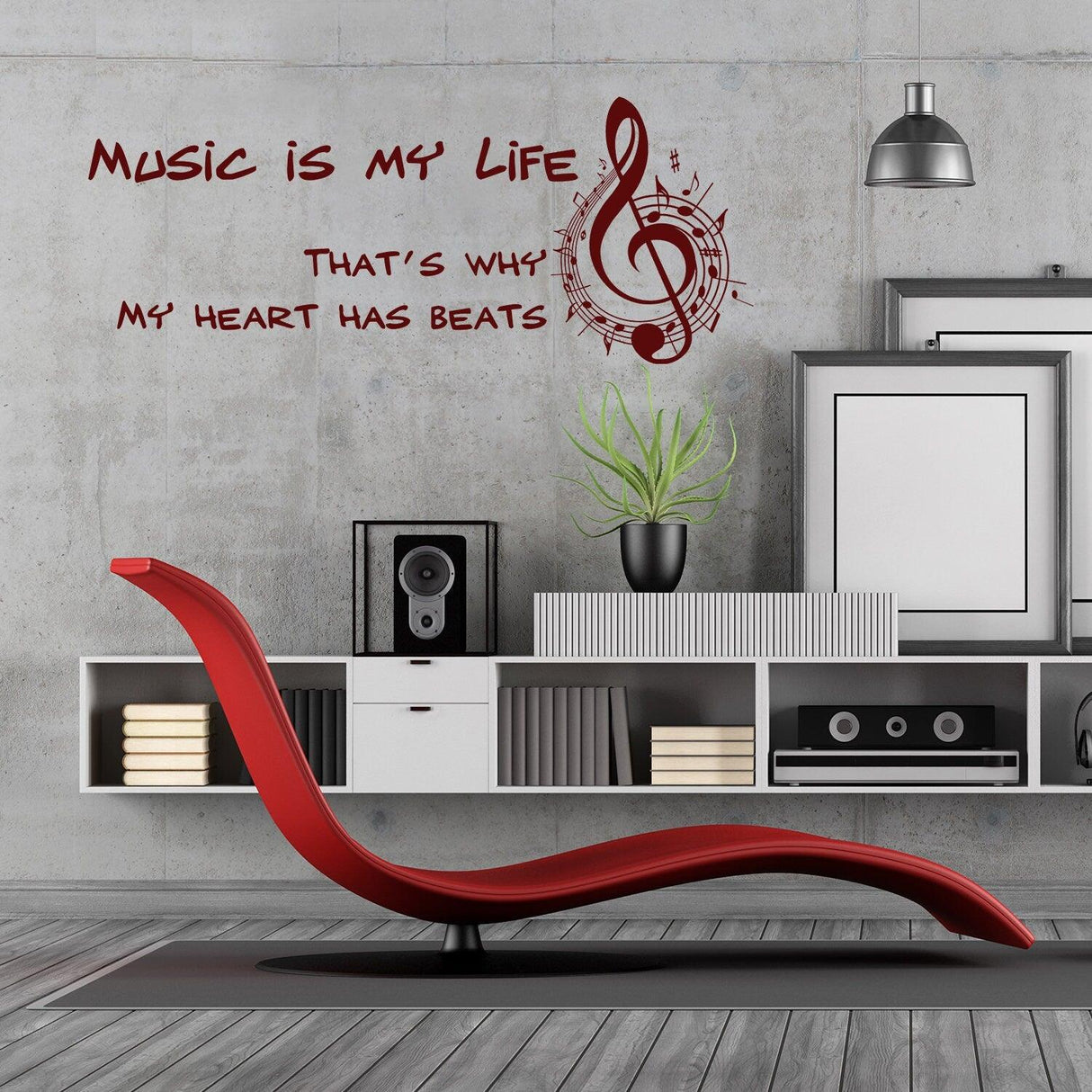 Music Is My Life wall sticker design with music notes in modern living room decor.