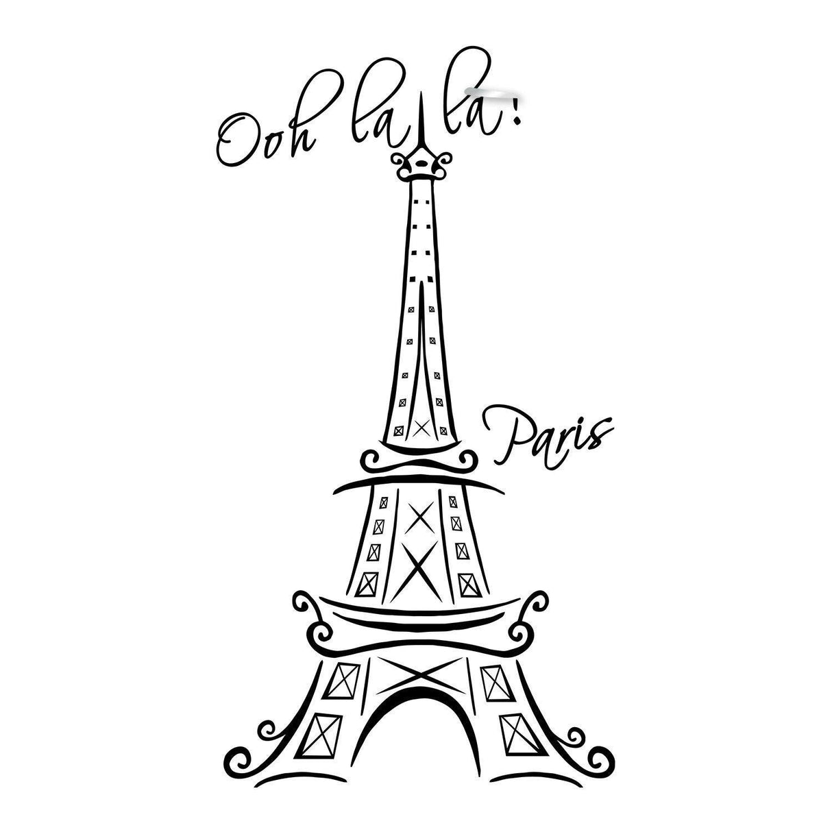 Eiffel Tower wall sticker with 'Ooh la la: Paris' text, perfect for Parisian decor lovers.