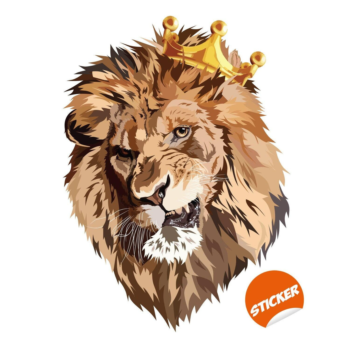 Funny lion head wall sticker with a crown, adding humor and style to any room decor.