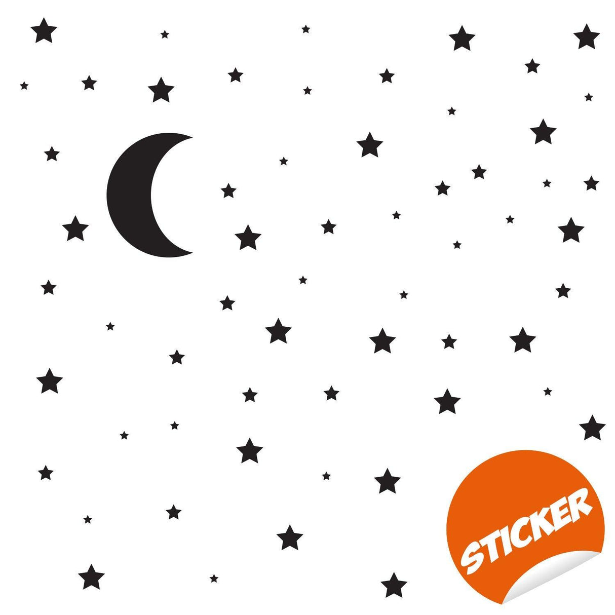 Black star and moon wall stickers for nursery decor, ideal for baby shower themes.