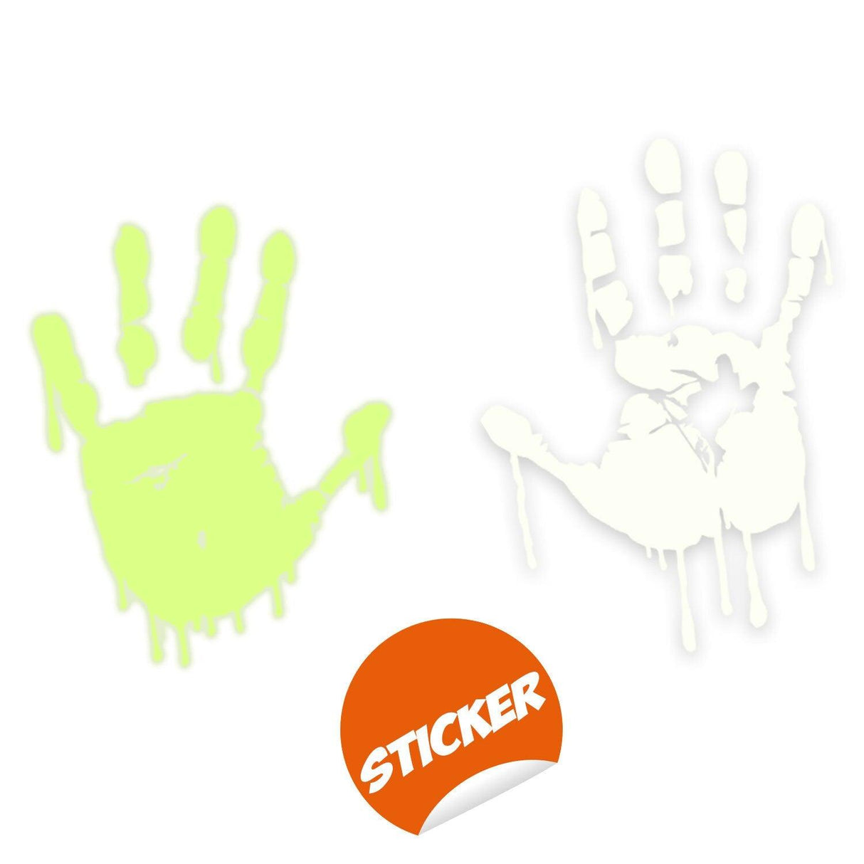 Glow in dark bloody hands vinyl sticker design in green and white, perfect for spooky decor and wall decoration.