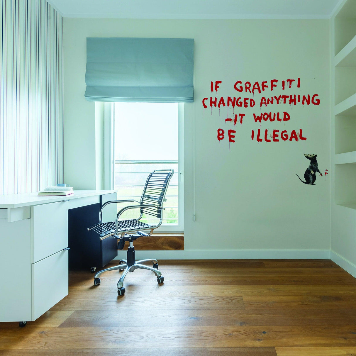 Banksy Rat Vinyl Wall Sticker with graffiti quote in modern office decor