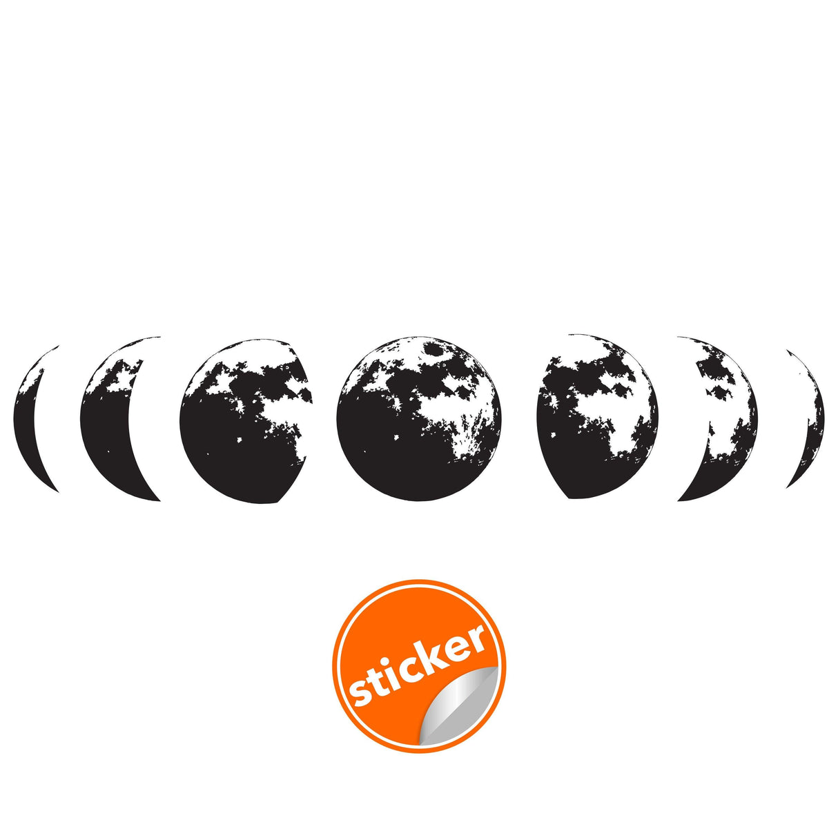 Moon phases wall decor decal sticker in black design for home decoration.