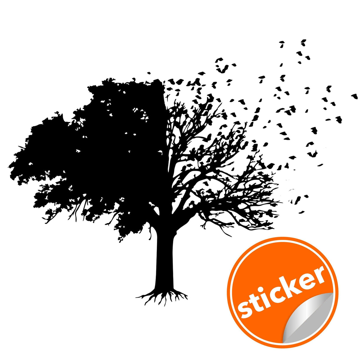 Tree wall decal sticker design with intricate branches and birds in flight.