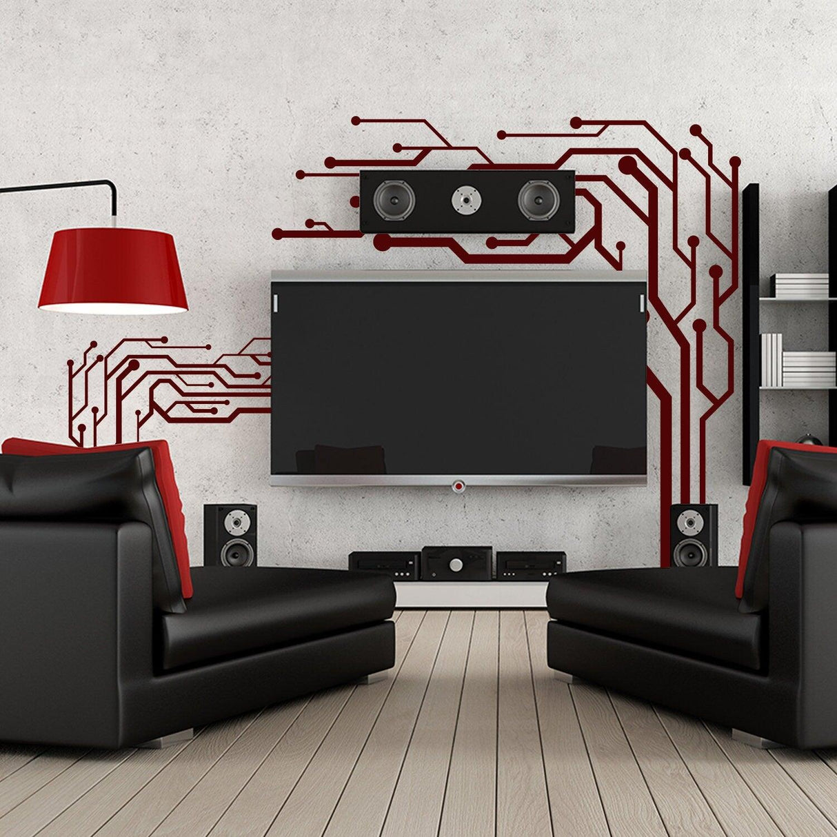 Stylish living room featuring TV wall decor art vinyl decals with a modern design and sleek furniture.