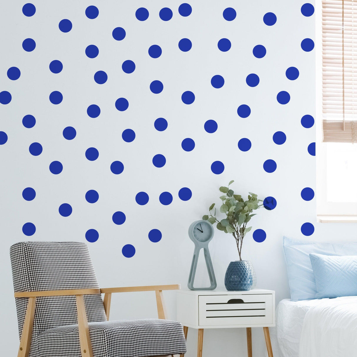 Blue circle wall stickers displayed in a stylish room, adding vibrant color and personality to the decor.
