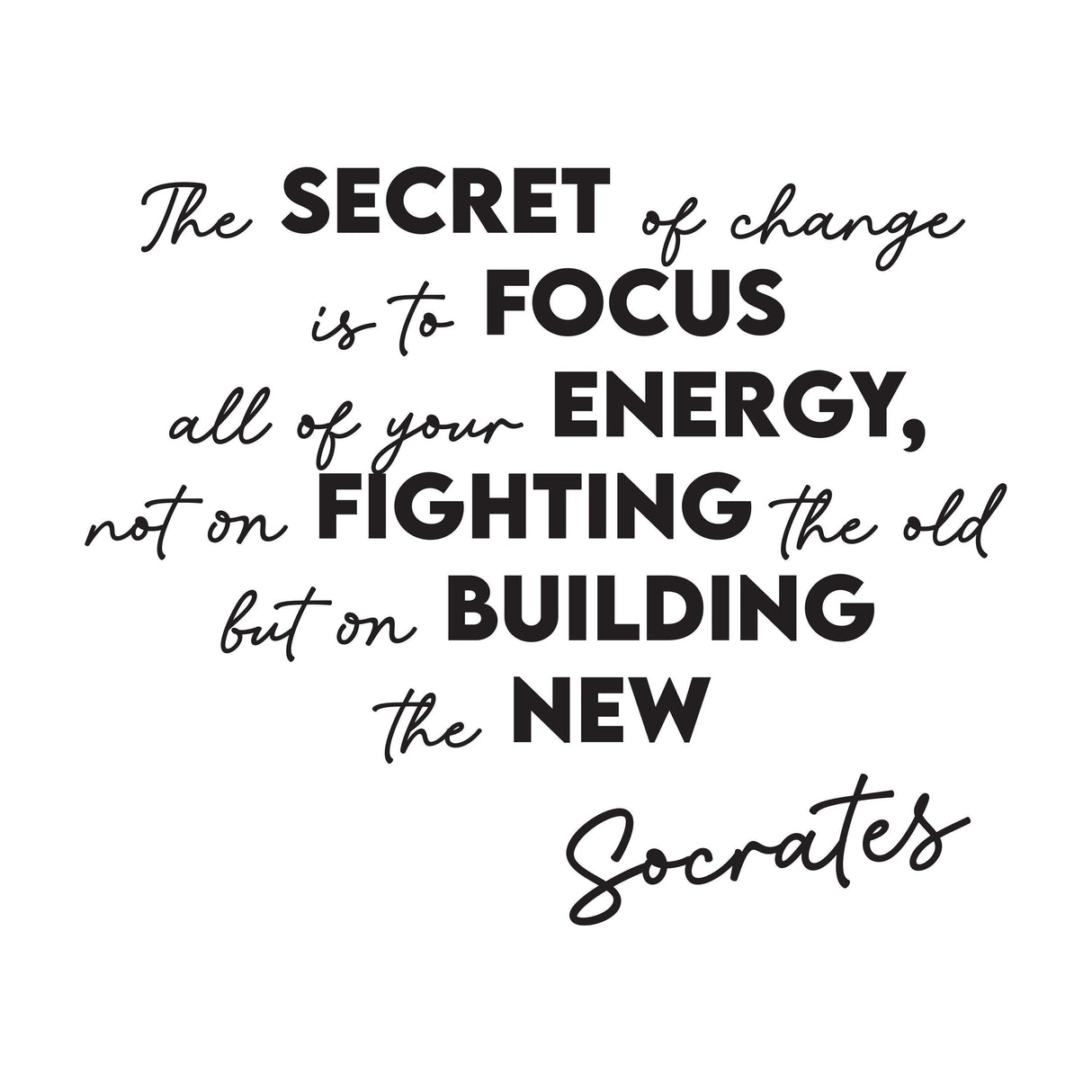 Inspirational vinyl quote sticker by Socrates about focusing energy on change for positive home decor.