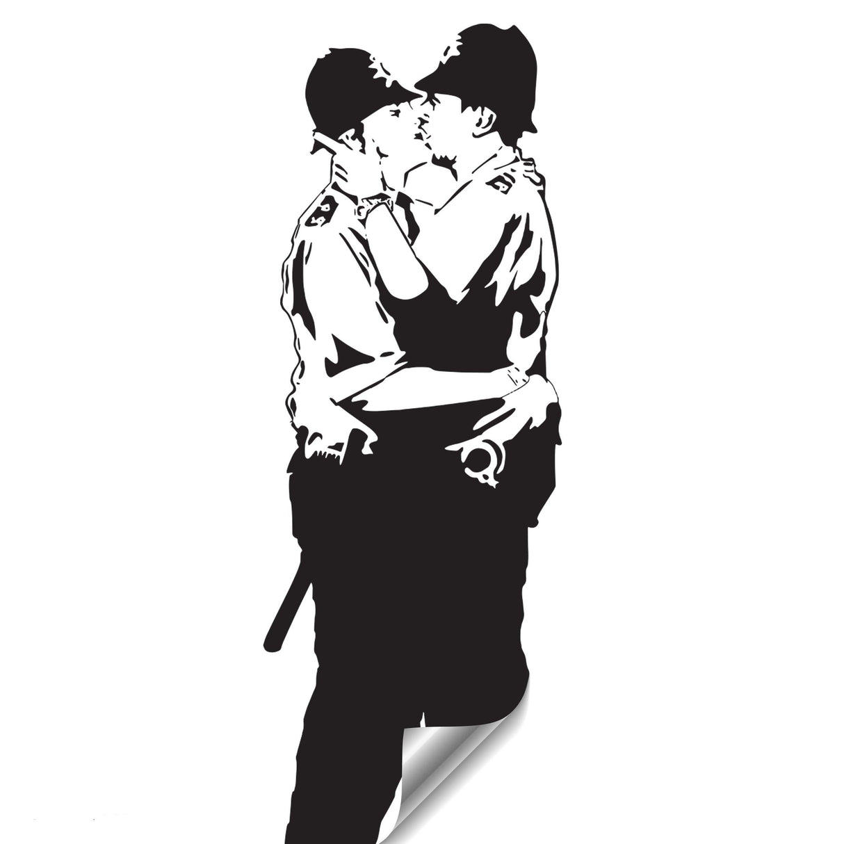 Banksy Police Kissing Wall Sticker vinyl decal, iconic street art design of two police officers kissing.