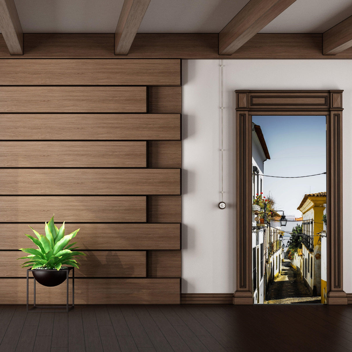 3D door cover sticker featuring a street mural design enhancing home decor with urban charm.