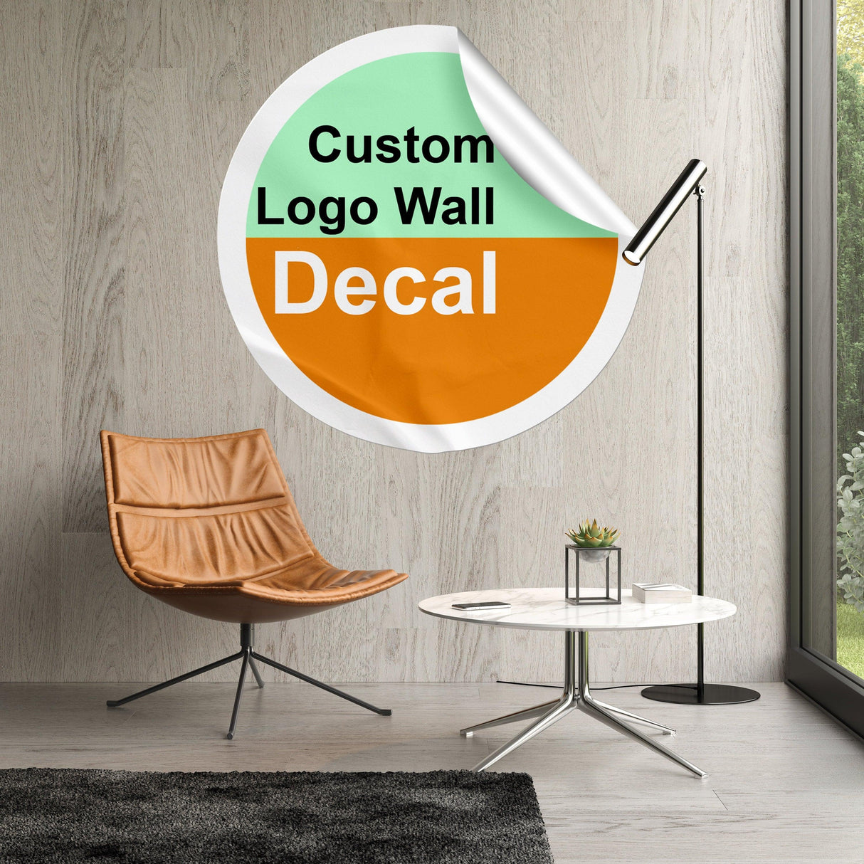 Custom wall decal logo in a modern office setting, showcasing unique branding and personalization for businesses.
