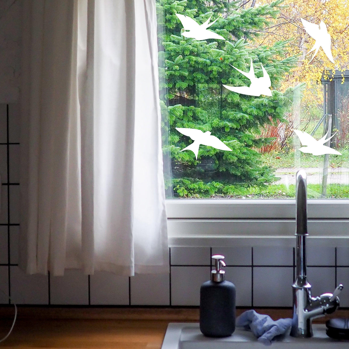 Bird decals for windows showcasing anti-collision design to protect birds from window strikes.