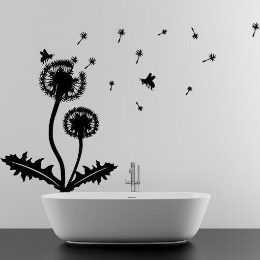 Dandelion wall decor decal above a modern bathtub, adding nature-inspired elegance to a bathroom.