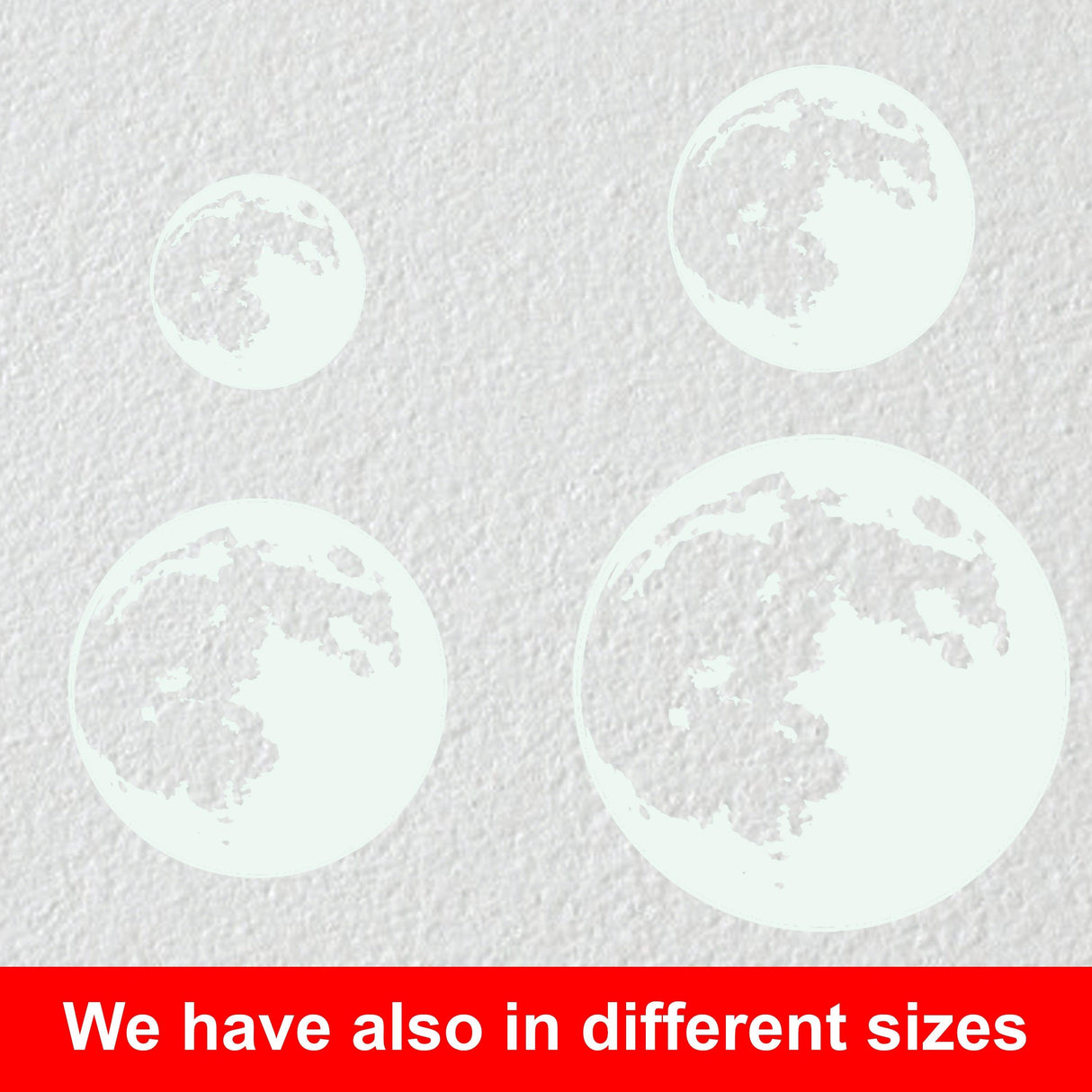 Glow in the dark moon wall stickers available in different sizes for children's rooms