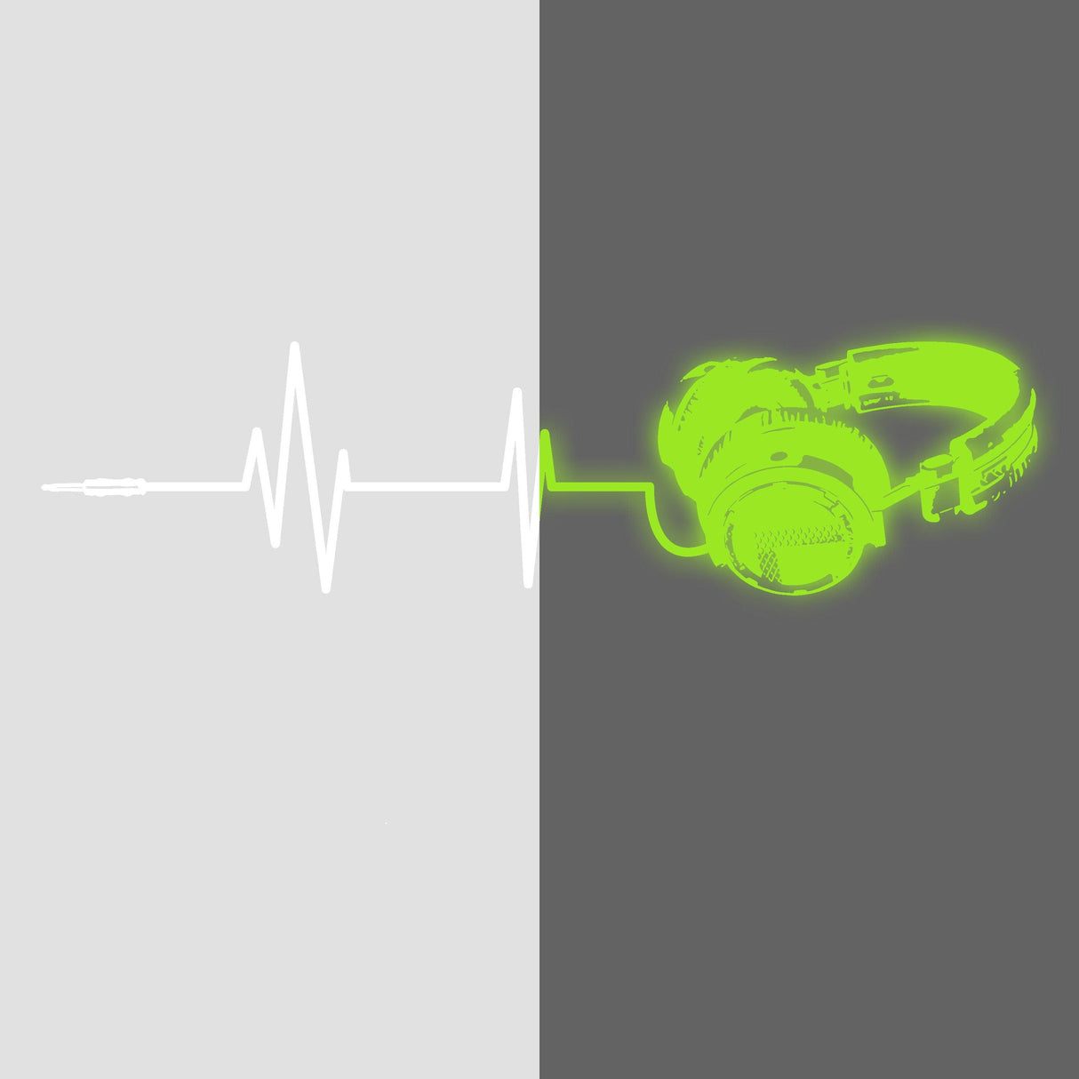 Glow in dark headphone vinyl wall sticker with sound waves, perfect for music lovers' decor.