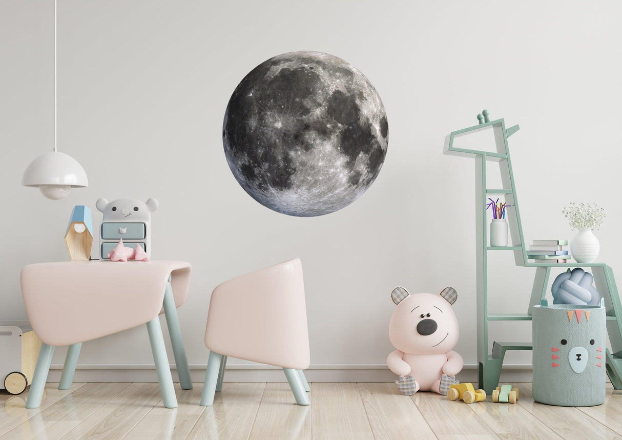 Full Moon Wall Decal displayed in a playful room featuring charming furniture and toys.