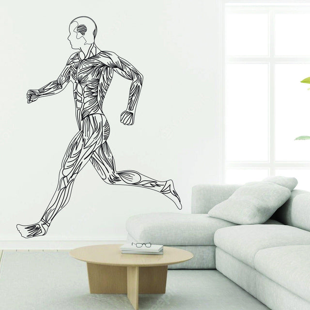 Sleek silhouette fitness wall sticker of a running figure, perfect for home workout decoration.