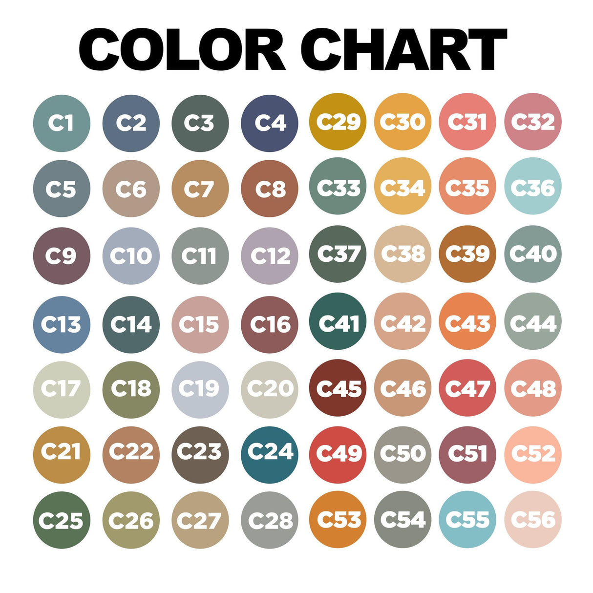 Color chart featuring various round color samples for design and decor options.