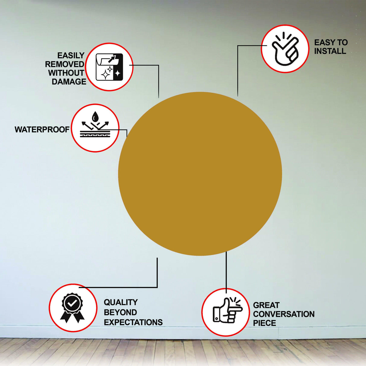 Circle Boho Wall Decal features benefits like easy installation, waterproof quality, and easy removal without damage.