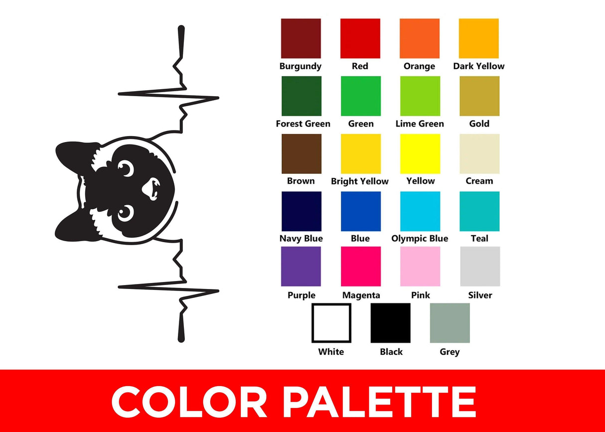 Color palette for Siamese cat wall sticker featuring various color options and illustration of a Siamese cat.