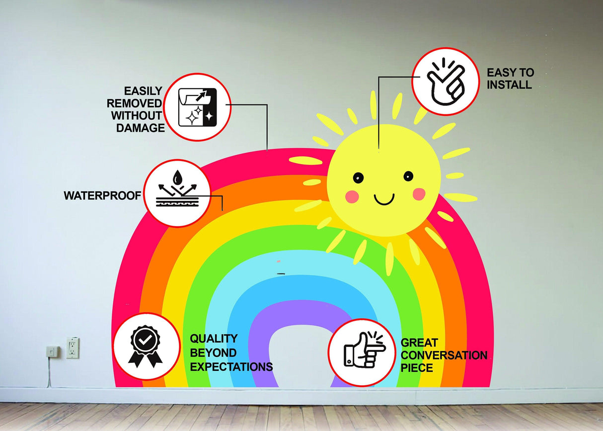 Rainbow wall sticker features: easy to install, waterproof, removable without damage, quality design, great conversation piece.