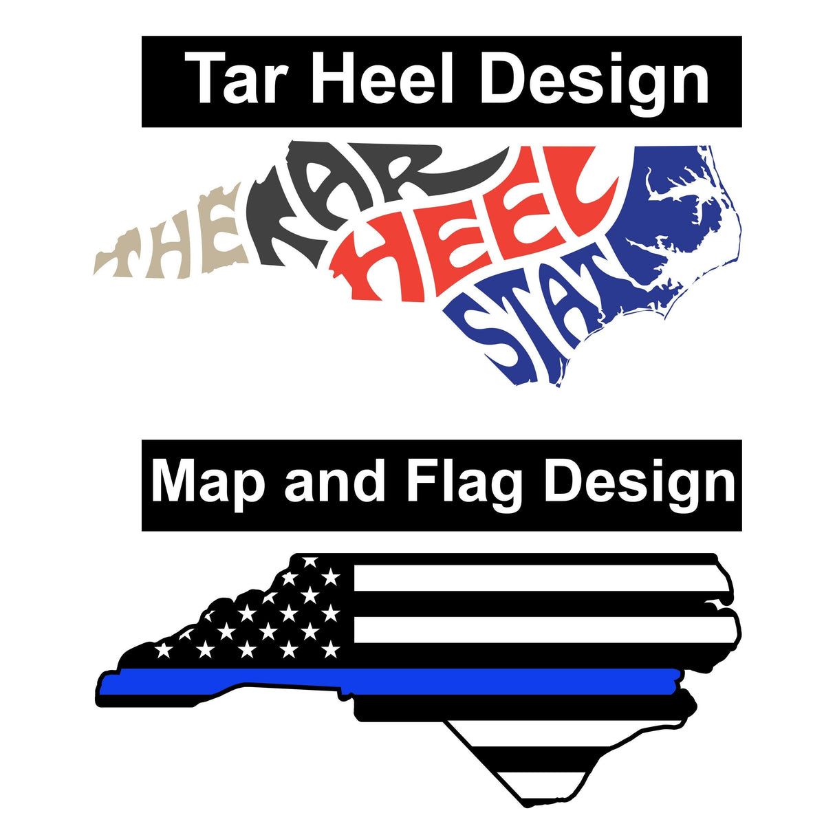 North Carolina wall sticker featuring Tar Heel design and flag map with vibrant colors and removable vinyl material.