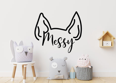 Custom pet ears outline decal featuring the word 'Messy', perfect for pet lovers' home decor.
