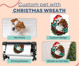 Custom pet Christmas wreath wall decal featuring a dog in a festive design, showcasing sticker and print process.