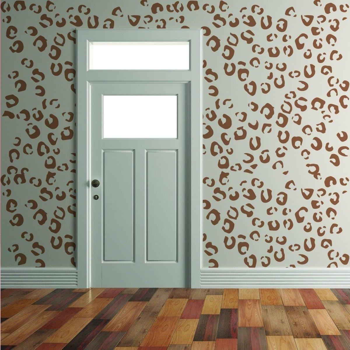 Stylish leopard print vinyl decals on walls, enhancing room decor with a modern look.
