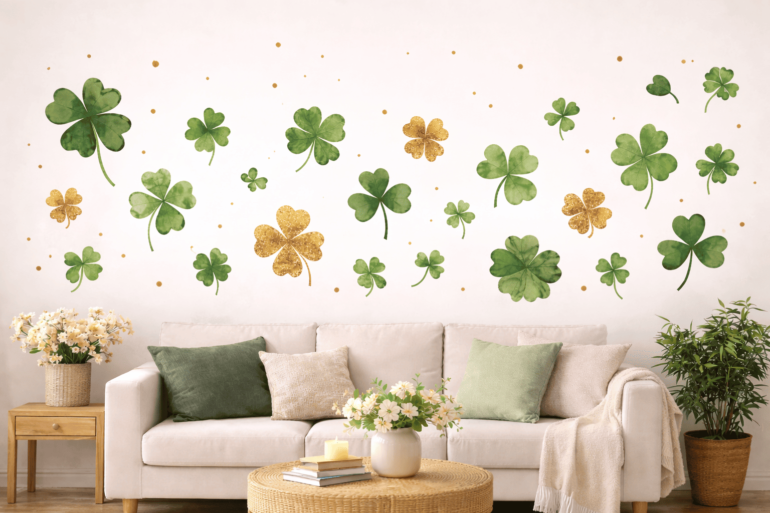 St. Patrick's Day wall decor with green stickers