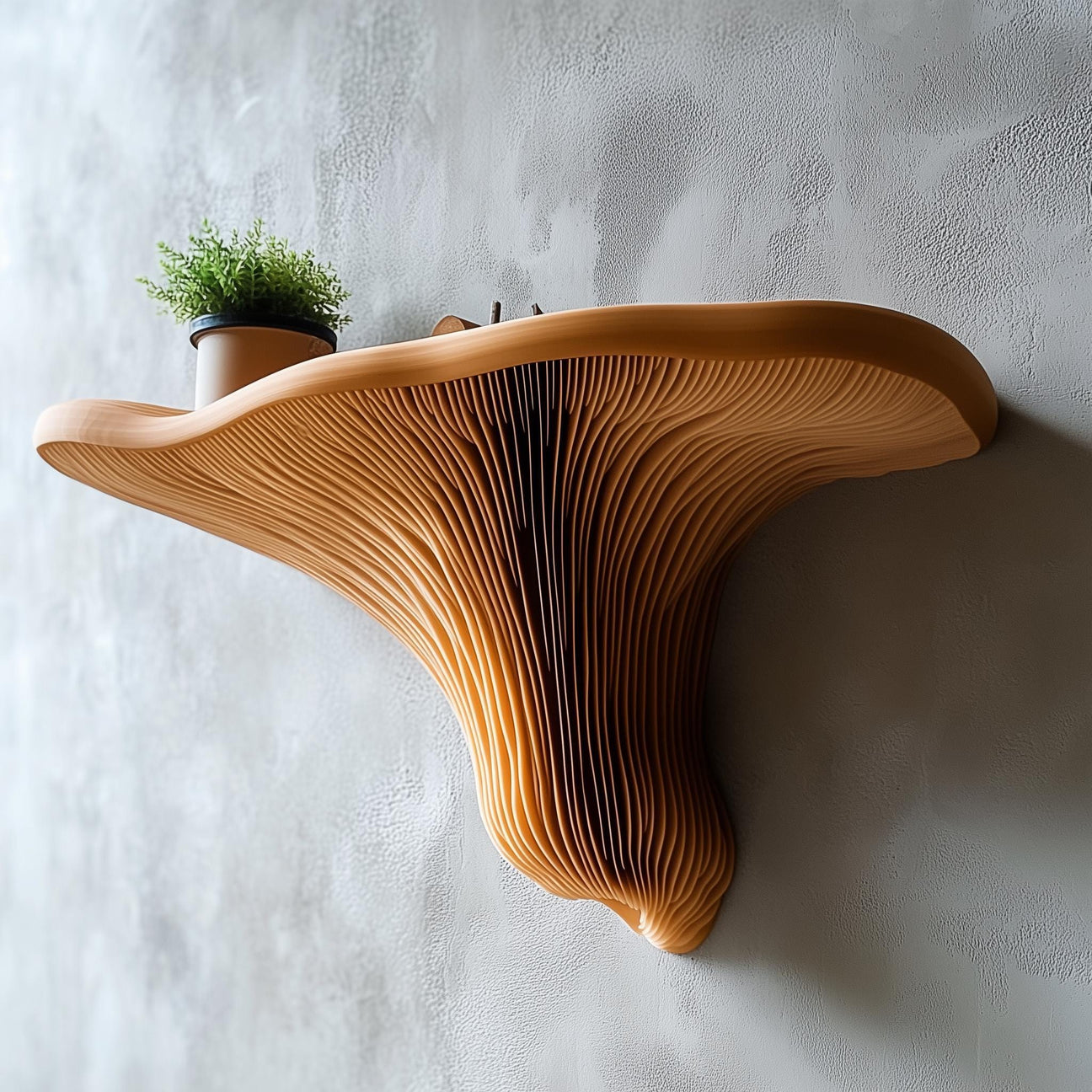 3D printed mushroom wall shelf with organic cap and display ledge