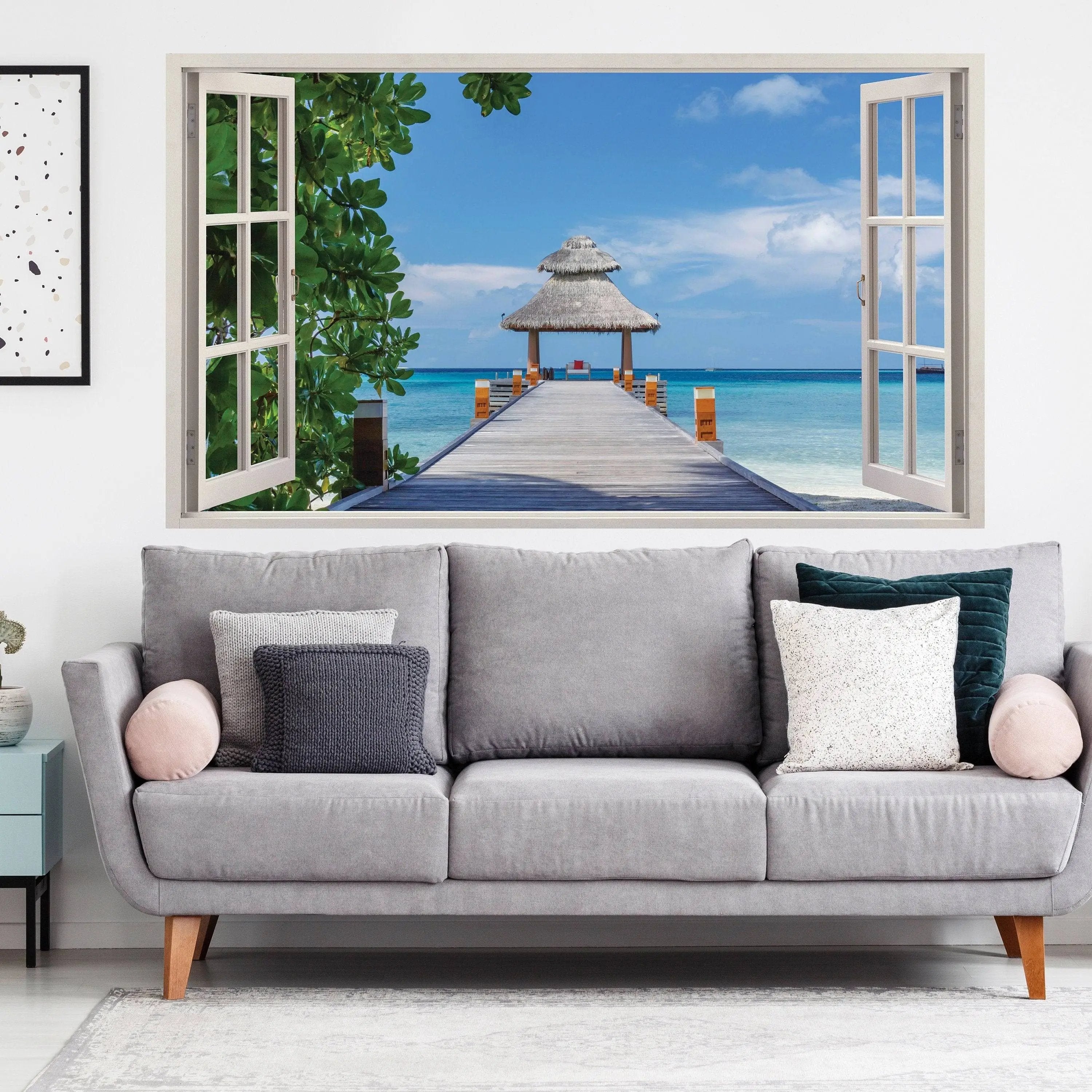 3D Window Beach View Wall Sticker - Thumbnail 3