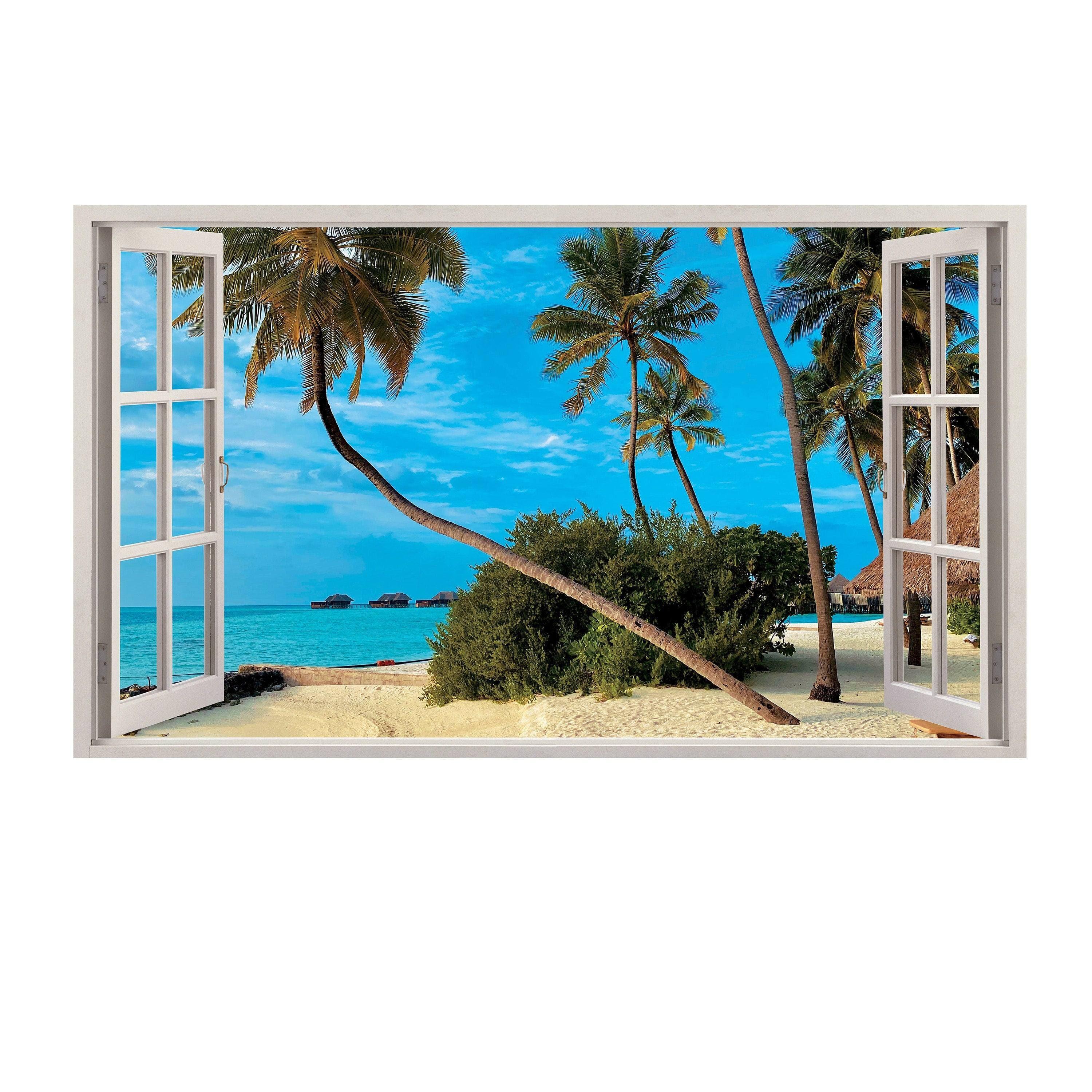 Tropical Paradise 3D Wall Decal Beach Scenery Window Sticker - Thumbnail 3