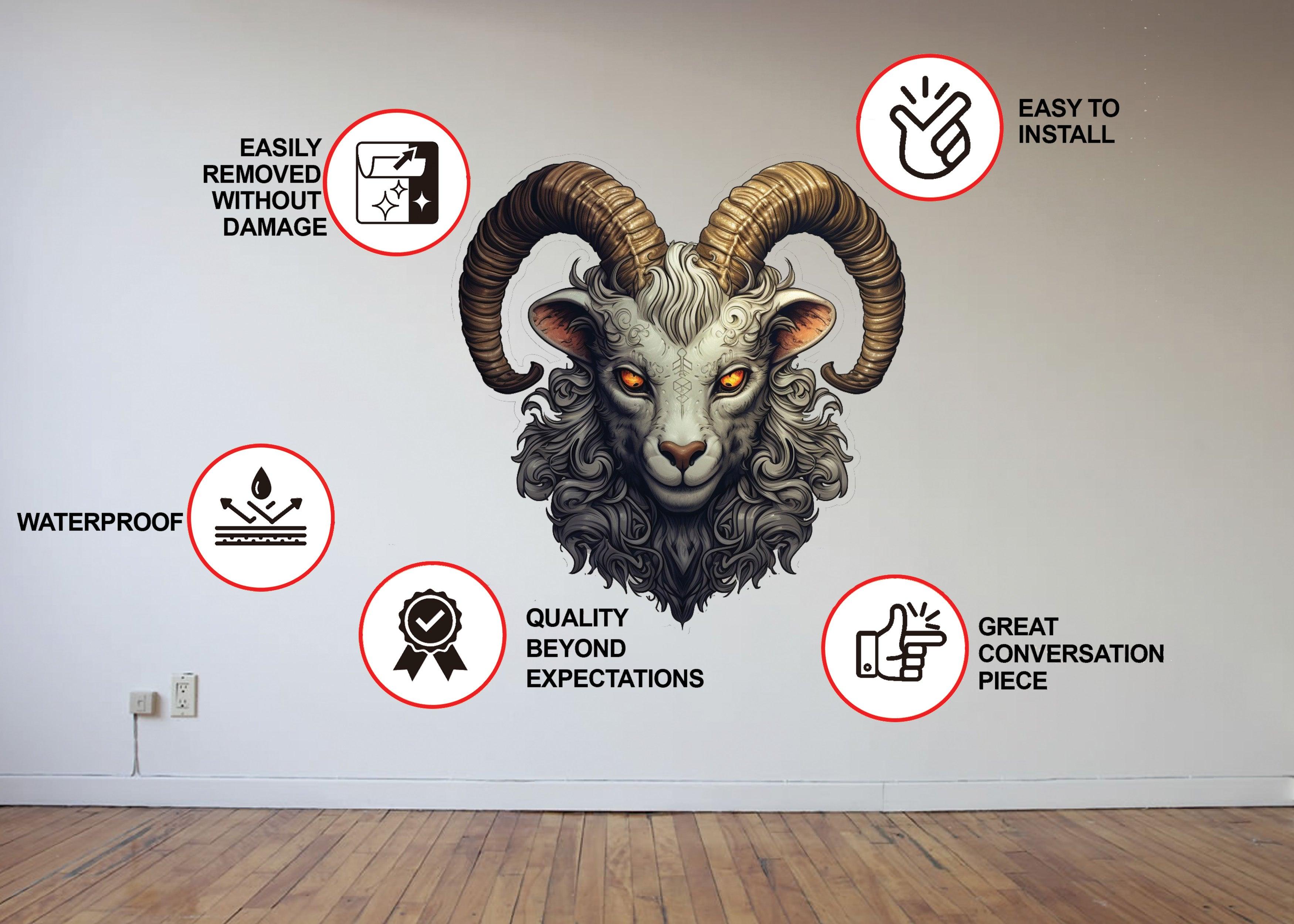 Gothic Surrealism Old Goat Head Wall Sticker - Thumbnail 5