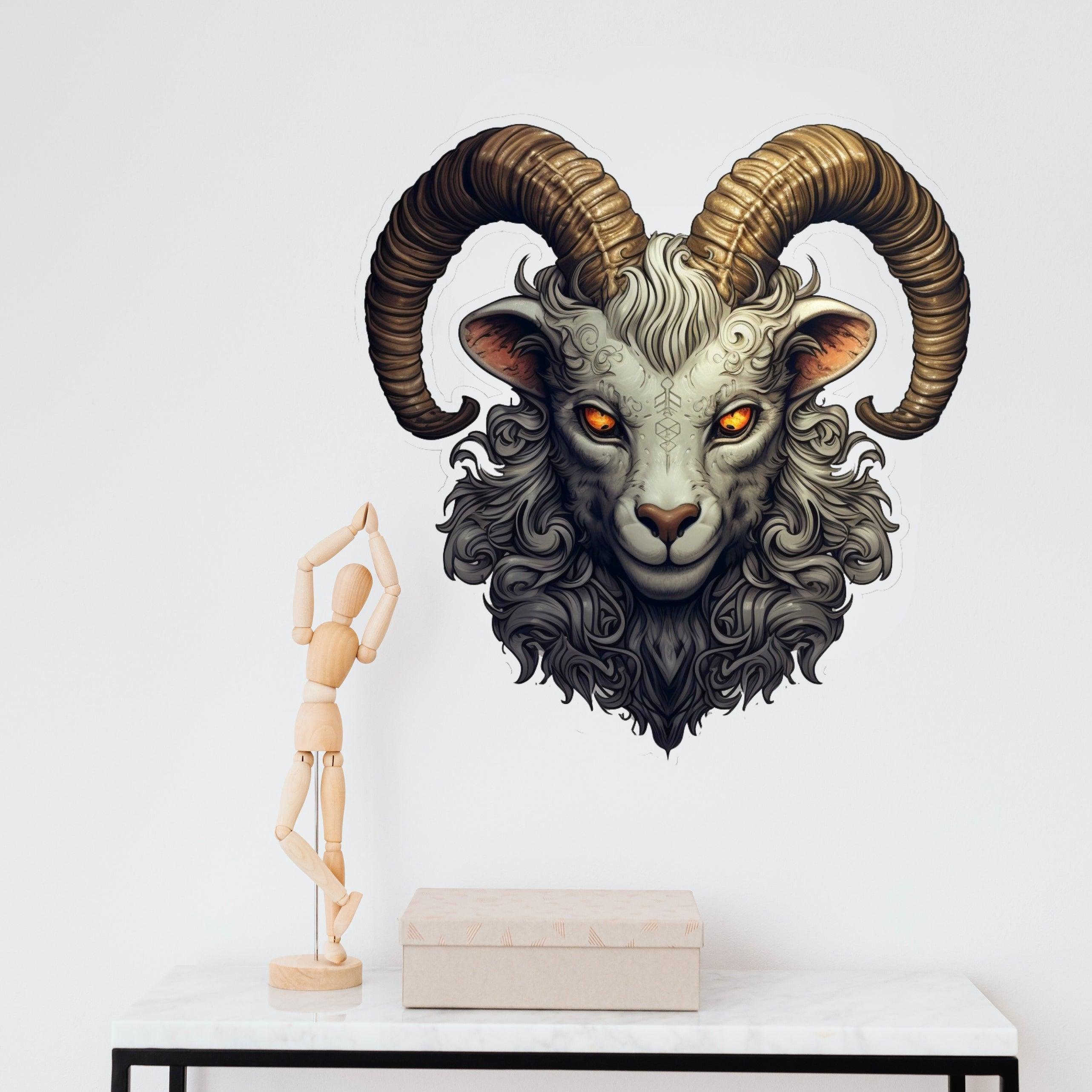 Gothic Surrealism Old Goat Head Wall Sticker - Thumbnail 3
