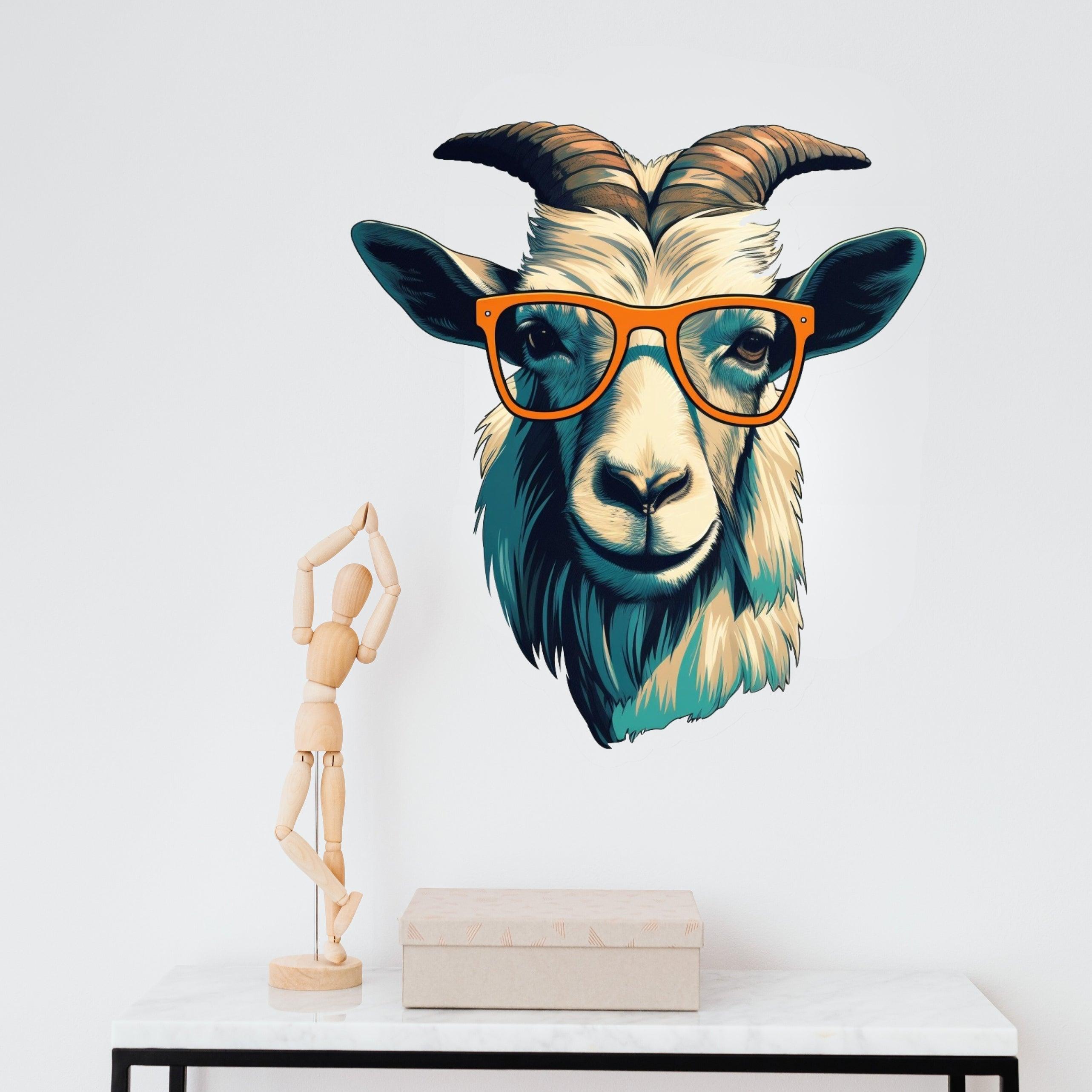 3D Goat Head in Glasses Wall Decal