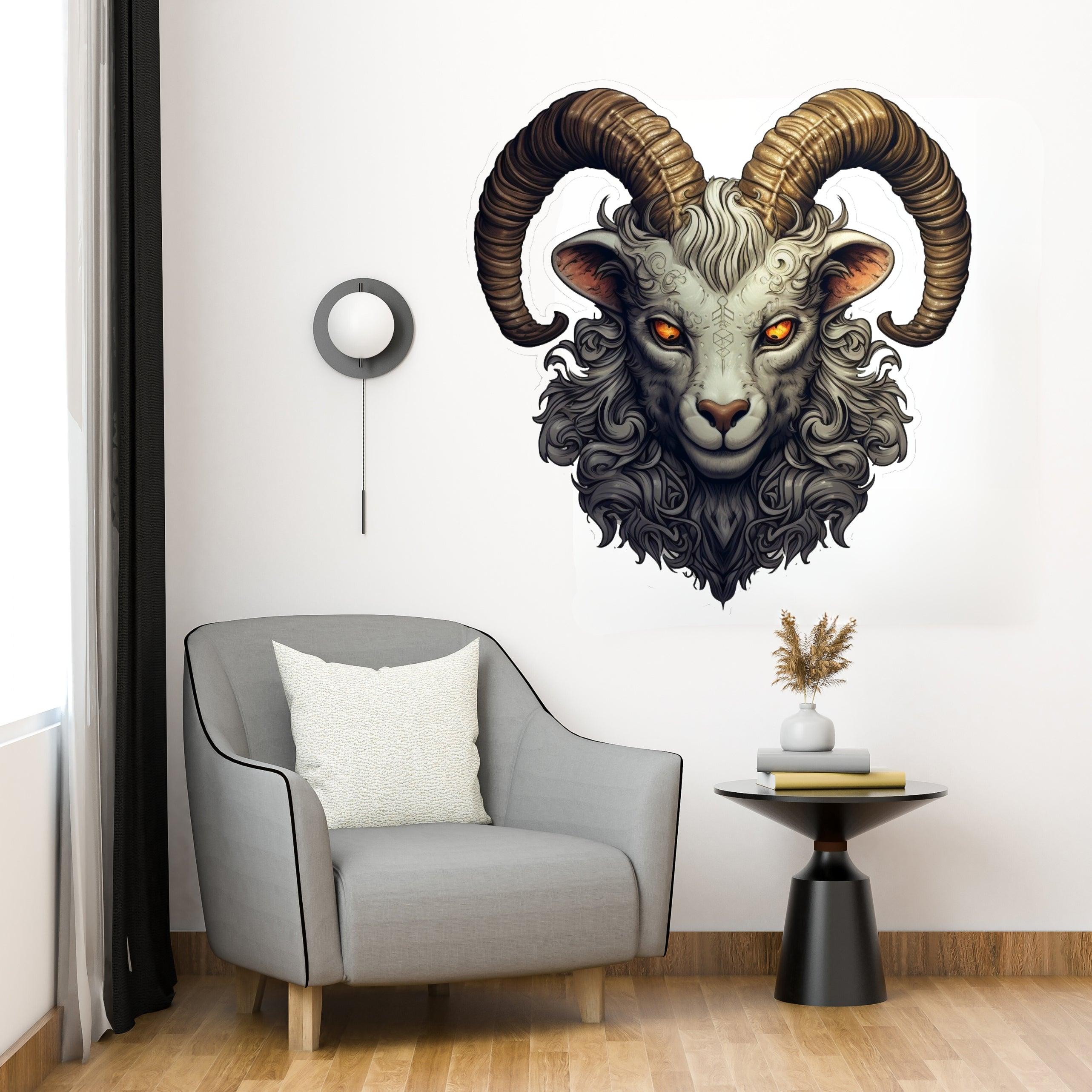 Gothic Surrealism Old Goat Head Wall Sticker - Thumbnail 4