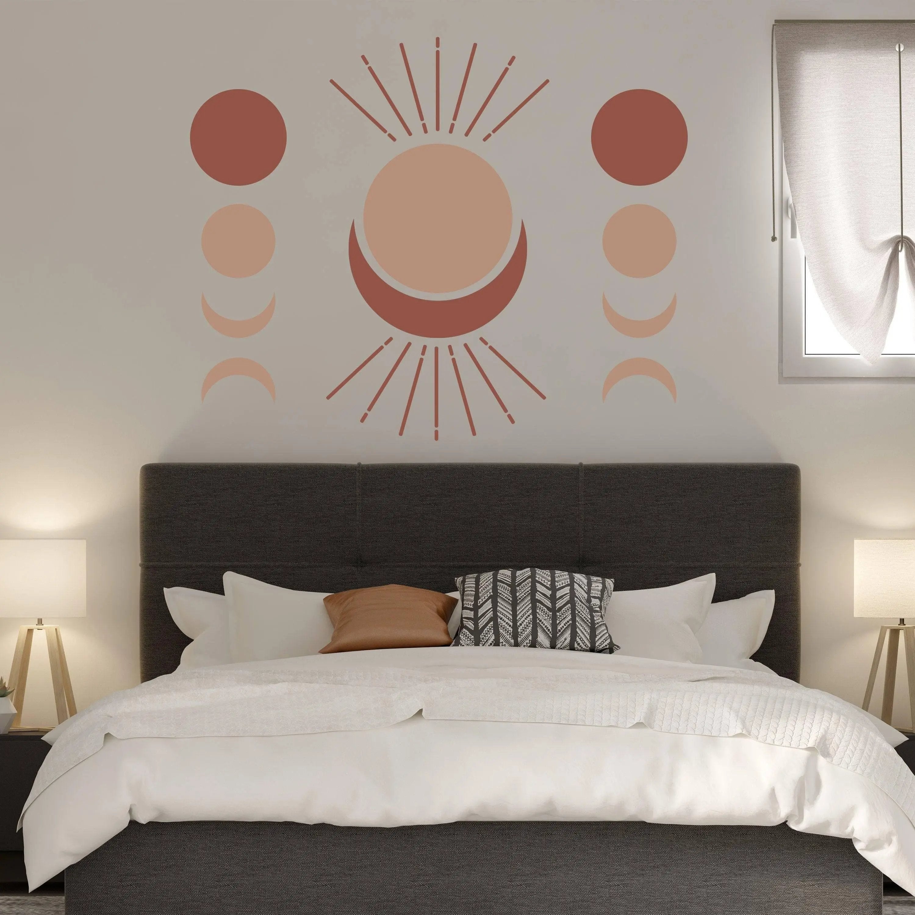 Bohemian Crescent & Moon Phases Wall Decal Sticker