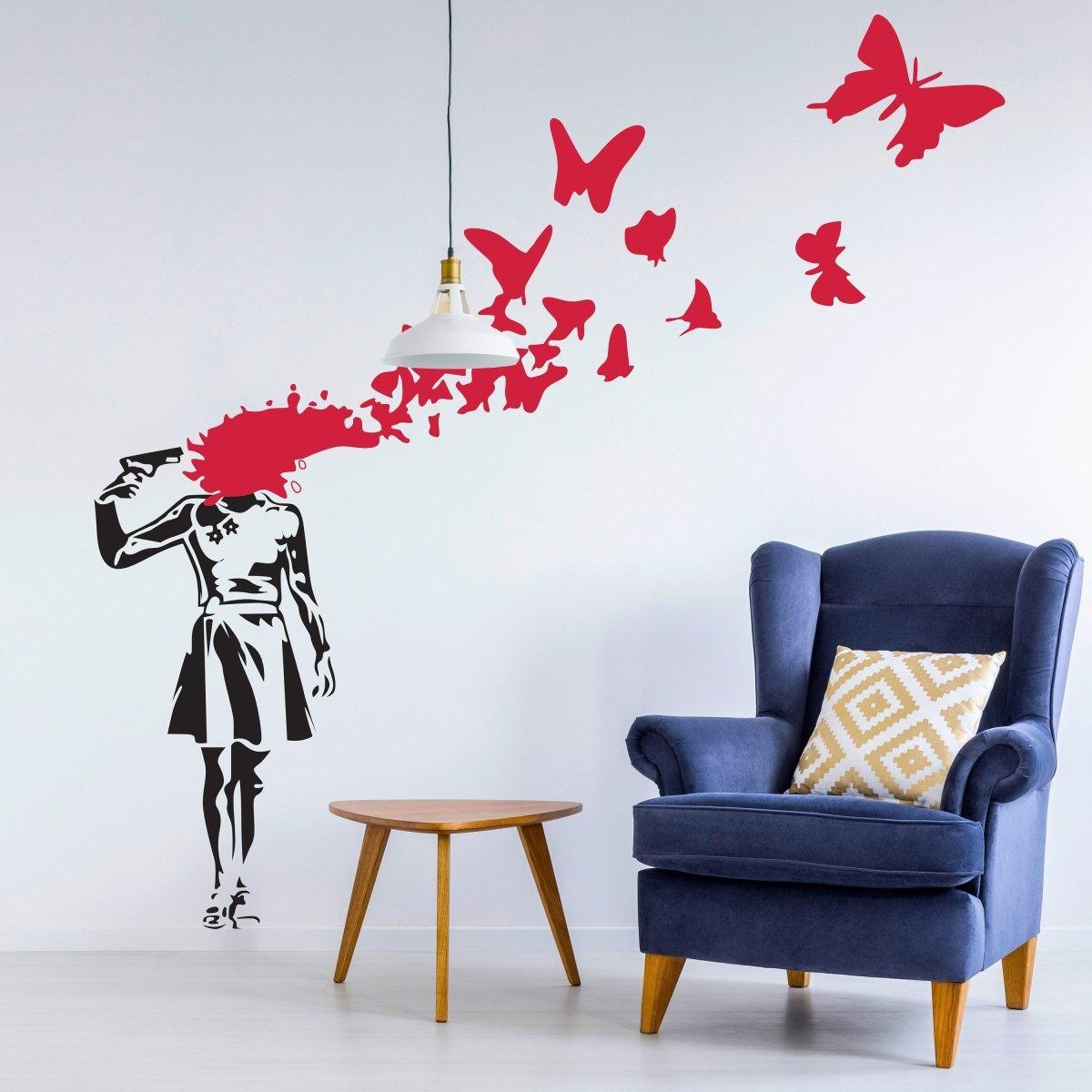 Butterfly Girl Vinyl Sticker - Emotional Street Art Wall Decal - Thumbnail 3