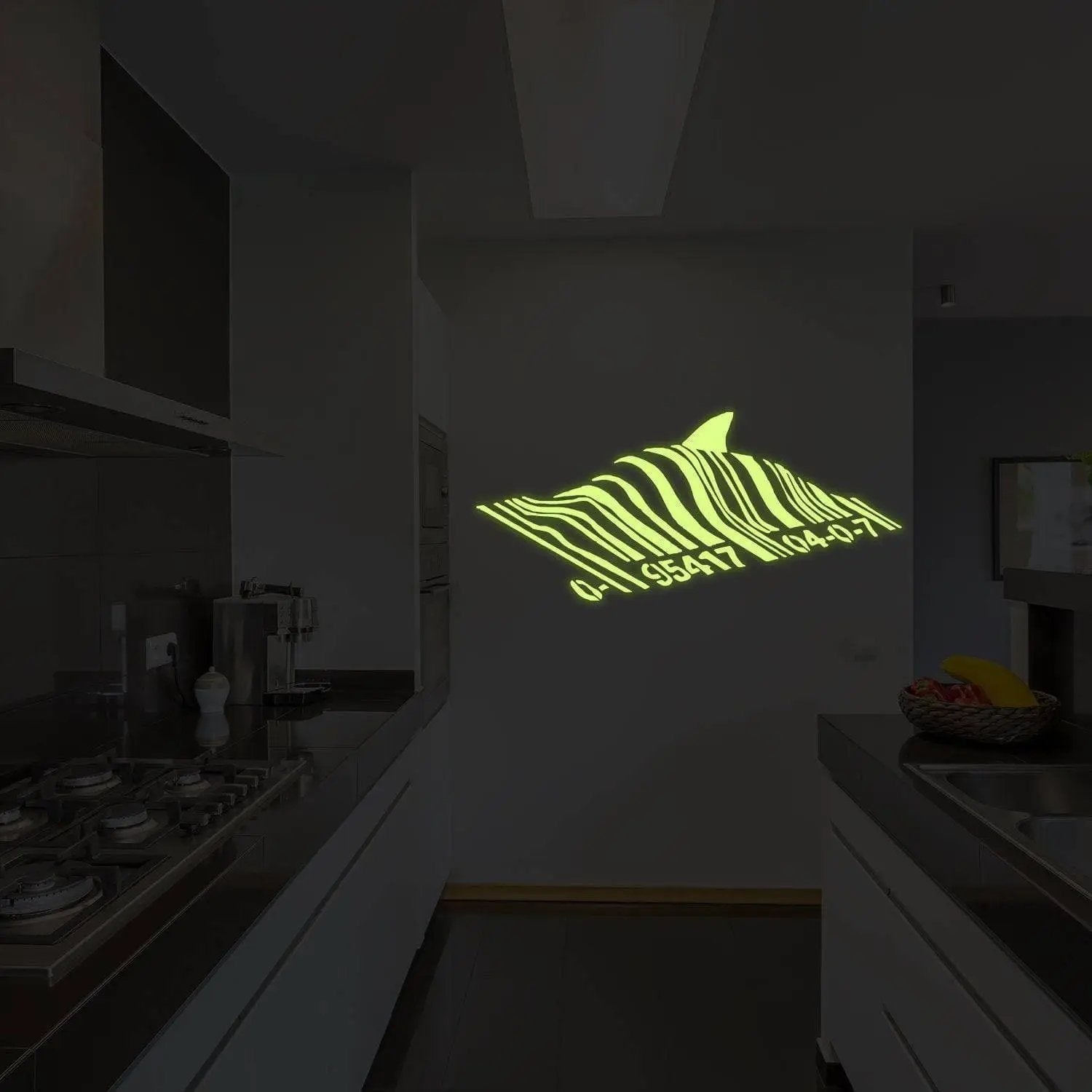 Glow In Dark Banksy Barcode Shark Wall Decal - Thumbnail 4