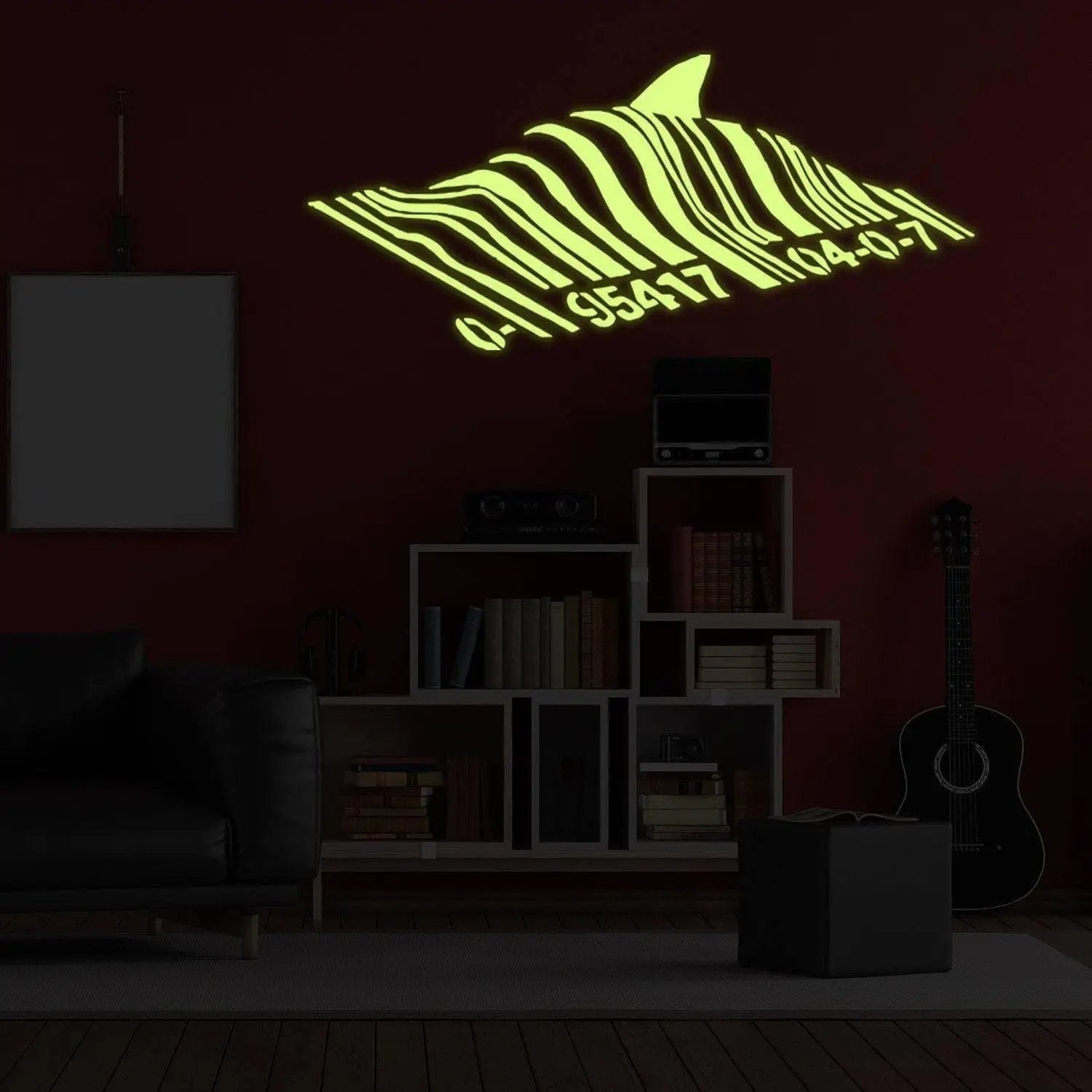 Glow In Dark Banksy Barcode Shark Wall Decal - Thumbnail 5