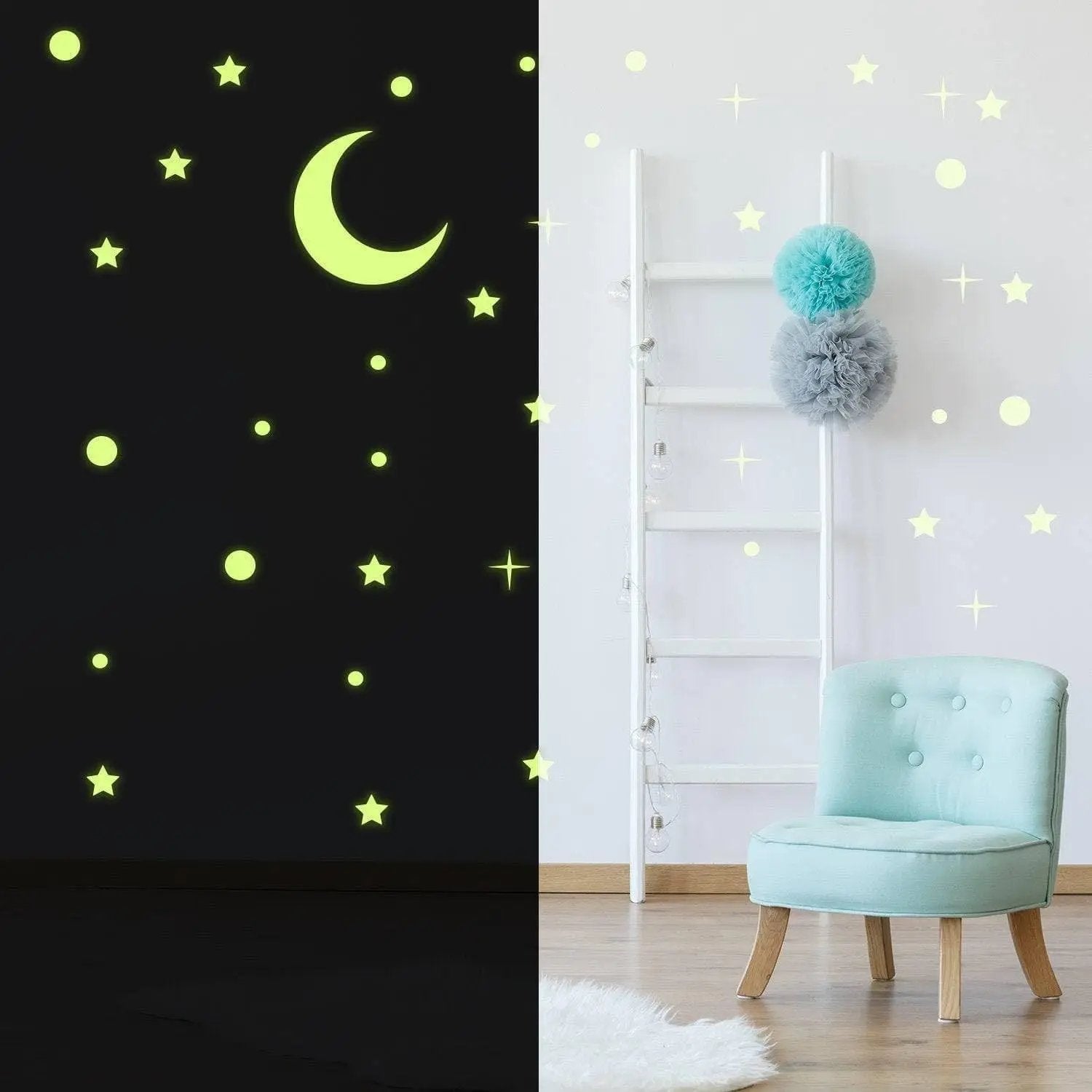 Glow in the Dark Planet Rocket Stars Moon Ceiling Sticker Wall Decal - Thumbnail 5